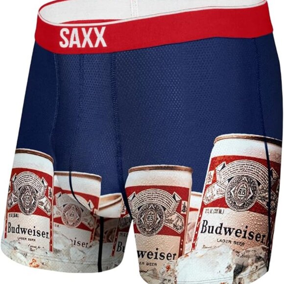 New Budweiser Beer Cans Ice Chest SAXX Men's Boxer Briefs (Medium (32-34)) Blue - Picture 1 of 2